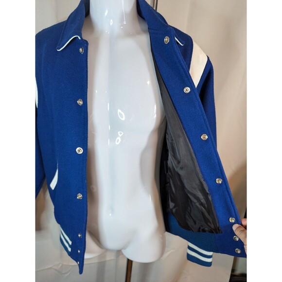 Vintage Stewart Strauss Letterman Varsity Jacket XS Blue And White [A18] - Picture 8 of 9
